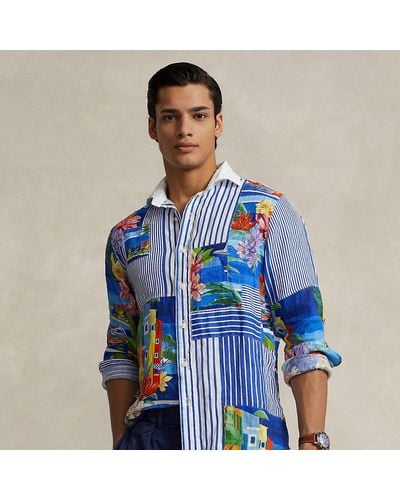 Ralph Lauren Camicia patchwork in lino Classic-Fit - Blu