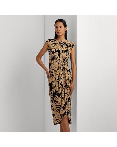 Lauren by Ralph Lauren Palm Frond-print Jersey Tie-front Dress - Metallic