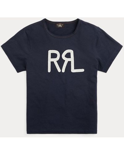 RRL Camiseta de punto de algodón y logotipo - Azul