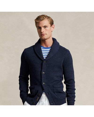 Ralph Lauren Marled Cotton Shawl-collar Cardigan - Blue