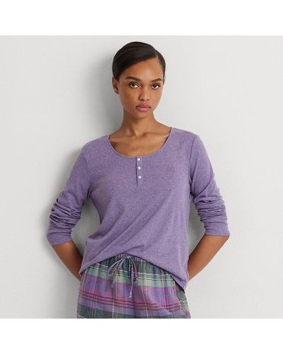 Lauren by Ralph Lauren Ralph Lauren Plaid Cotton-blend Henley Pajama Set - Purple