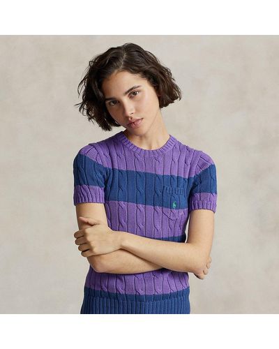 Ralph Lauren Striped Cable-knit Short-sleeve Sweater - Blue
