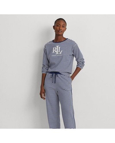 Lauren by Ralph Lauren Ralph Lauren Logo Striped Interlock Pajama Set - Blue