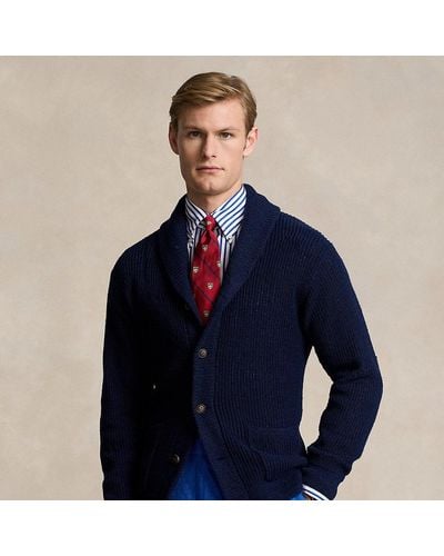 Polo Ralph Lauren Distressed Linen-cotton Shawl Cardigan - Blue