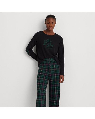 Lauren by Ralph Lauren Ralph Lauren Plaid Cotton-blend-jersey Pajama Set - Black