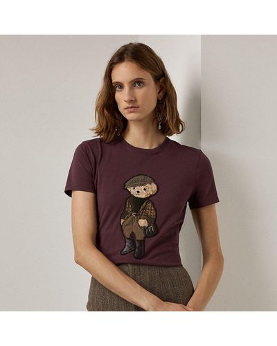 Ralph Lauren Baumwoll-T-Shirt mit Tweed Polo Bear - Lila