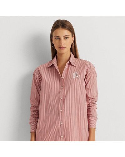 Lauren by Ralph Lauren Striped Cotton Broadcloth Shirt - Pink