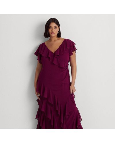 Lauren by Ralph Lauren Ralph Lauren Ruffle-trim Crinkle Georgette Gown - Purple