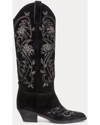 Ralph Lauren Collection Jaelynne Embroidered Velvet Tall Boot - Black