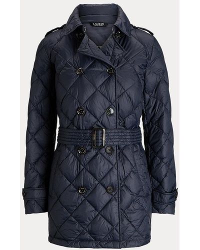 Lauren by Ralph Lauren Double-breasted Quilted Down Trench Coat - Blue