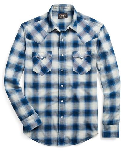 RRL Slim Fit Plaid Western Shirt - Blue