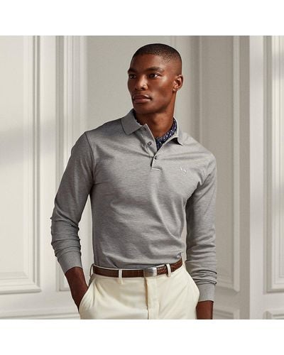 Ralph Lauren Purple Label Custom Slim Fit Pique Polo Shirt - Grey