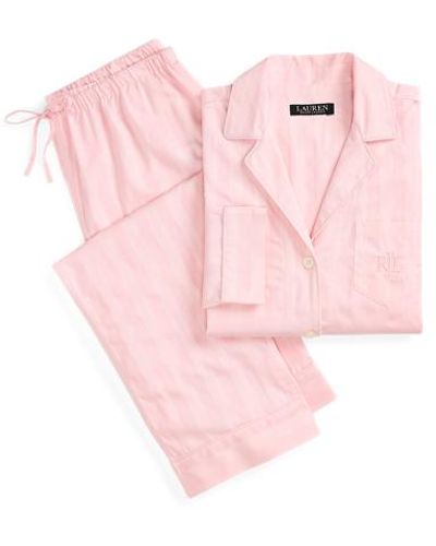 Lauren by Ralph Lauren Shadow Stripe Cotton Sleep Set - Pink