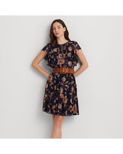 Lauren by Ralph Lauren Ralph Lauren Floral Crinkle Georgette Tie-neck Dress - Black