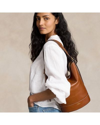 Ralph Lauren Leather Medium Bellport Bucket Bag - White