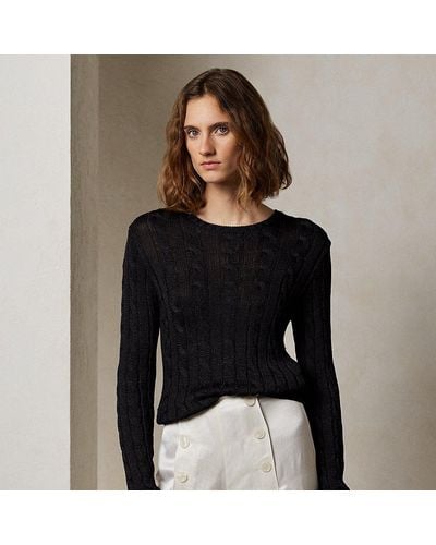 Ralph Lauren Collection Ralph Lauren Cable-knit Silk Crewneck Sweater - Black