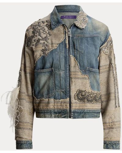 Ralph Lauren Collection Allyce Embellished Denim Jacket - Blue