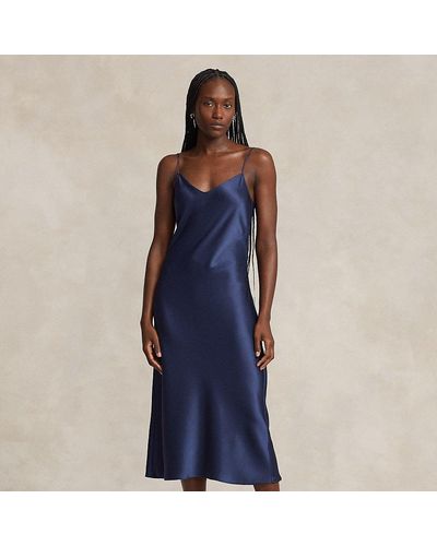 Polo Ralph Lauren Double-faced Satin Midi Slip Dress - Blue