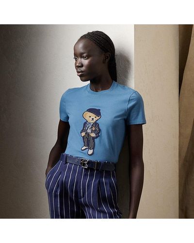 Ralph Lauren Collection Baumwoll-T-Shirt mit Cricket Polo Bear - Blau