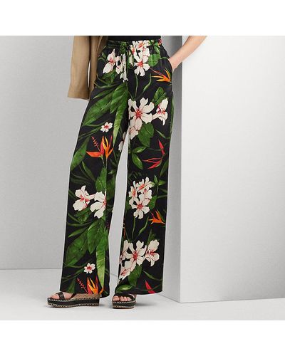 Lauren by Ralph Lauren Ralph Lauren Floral Satin Charmeuse Wide-leg Pant - Green