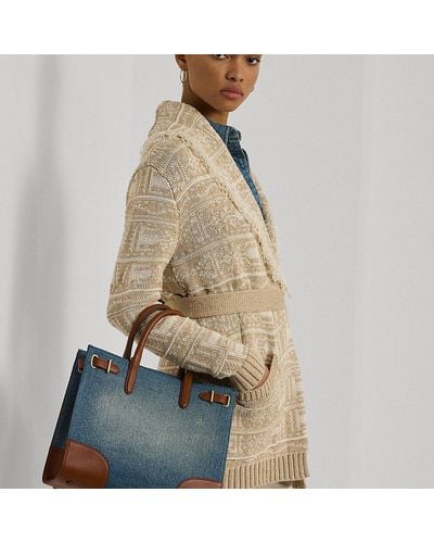 Lauren by Ralph Lauren Leather-trim Denim Medium Devyn Tote Bag - Natural