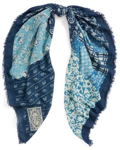 Polo Ralph Lauren Patchwork Fringe Cotton Scarf - Blue