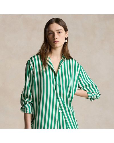 Polo Ralph Lauren Oversize Fit Striped Silk Shirt - Green
