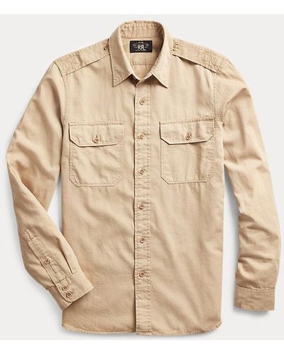 RRL Slim Fit Garment-dyed Keperstof Overhemd - Naturel