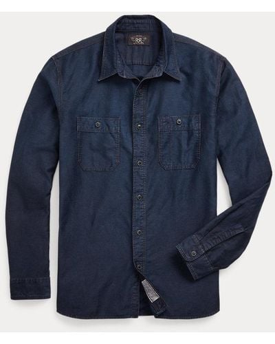 RRL Camisa de satén de algodón y lino - Azul