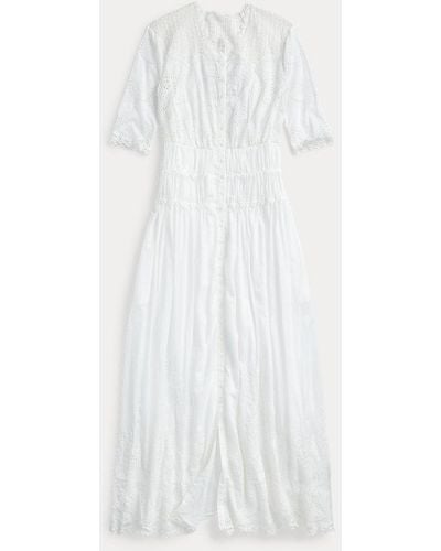 RRL Baumwollvoile-Kleid mit Spitzenbesatz - Weiß