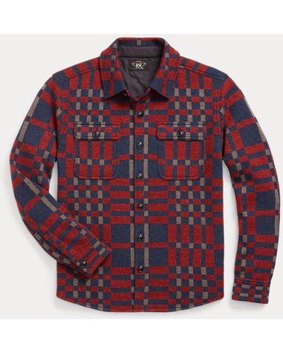 RRL Camisa de trabajo de lana con cuadros - Rojo