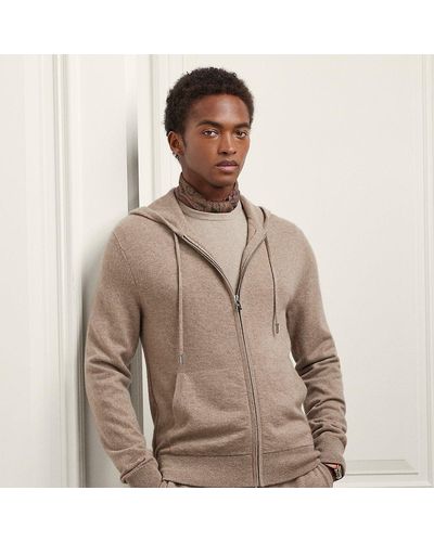 Ralph Lauren Purple Label Wool-cashmere Hooded Full-zip Jumper - Brown