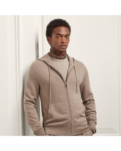 Ralph Lauren Purple Label Wool-cashmere Hooded Full-zip Sweater - Brown