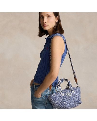 Ralph Lauren Quilted Floral Cotton Small Tote - Blue