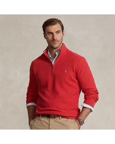 Polo Ralph Lauren Ralph Lauren Mesh-knit Cotton Quarter-zip Sweater - Red