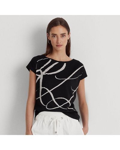 Lauren by Ralph Lauren Logo-print Cotton-blend Top - Black