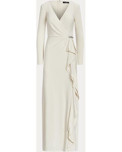 Ralph Lauren Jersey-Abendkleid mit Rüschen - Weiß
