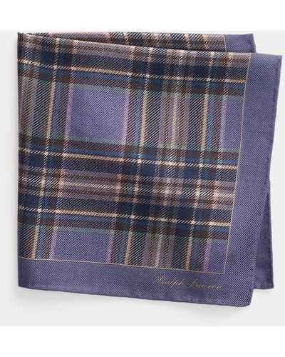 Ralph Lauren Purple Label Pochette écossaise soie et cachemire - Bleu