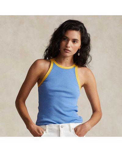 Polo Ralph Lauren Contrast-trim Rib-knit Cotton Tank Top - Blue