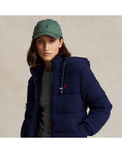 Polo Ralph Lauren Cable-knit Hooded Down Coat - Blue