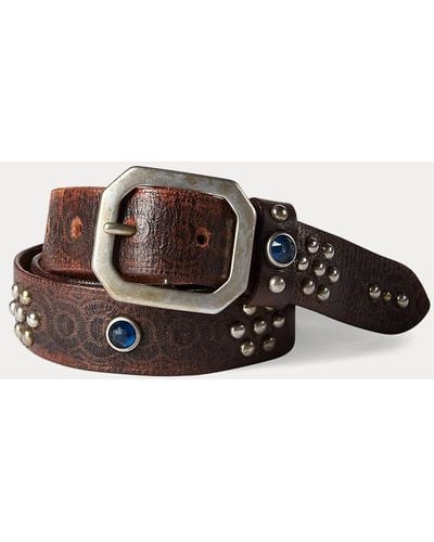 RRL Studded Leather Belt - Brown