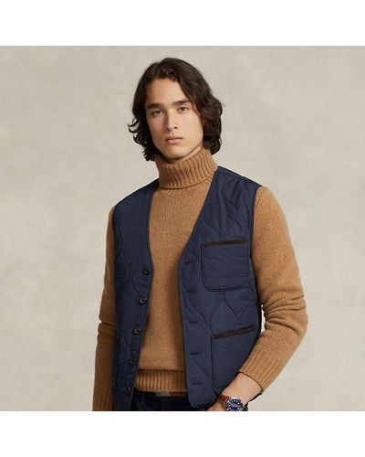 Polo Ralph Lauren Suede-trim Quilted Gilet - Blue