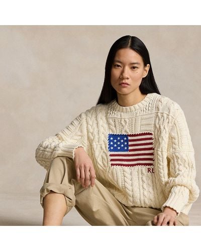 Ralph Lauren Aran-knit Flag Cotton Sweater - Brown