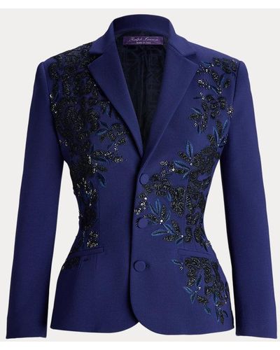 Ralph Lauren Collection Penney Embellished Stretch Wool Jacket - Blue