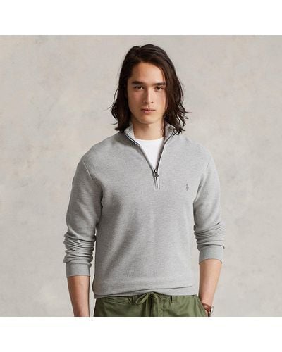 Polo Ralph Lauren Mesh-knit Cotton Quarter-zip Jumper - Grey