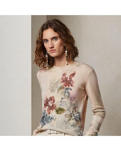 Ralph Lauren Collection Ralph Lauren Embellished Floral Cashmere Sweater - Brown