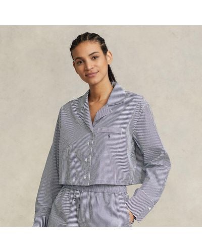 Ralph Lauren Crop Top & Boxer Poplin Pajama Set - Gray