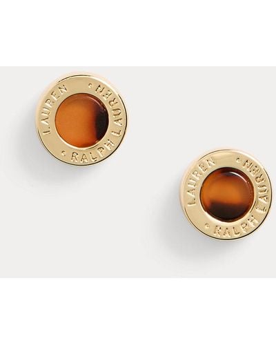 Lauren by Ralph Lauren Gold-tone & Tortoiseshell Logo Studs - Metallic