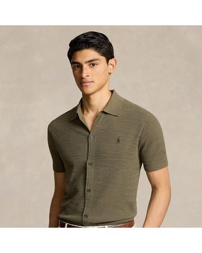 Polo Ralph Lauren Strukturierter Hemdpullover mit Leinen - Grün