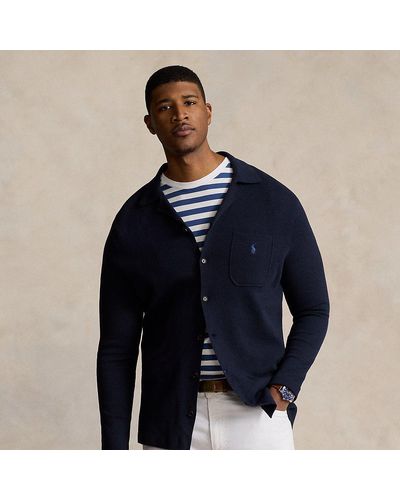 Ralph Lauren Taglie Plus - Maglia in cotone con collo sahariano - Blu